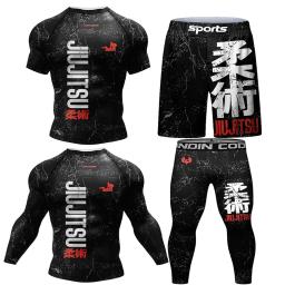 Kimono Jiu Jitsu Rashguard para homens, camisa e calças MMA, Muay thai Shorts, Bjj Rash Guard, camisas de boxe, Sportswear, novo, 4 peças por conjunto - Image 1