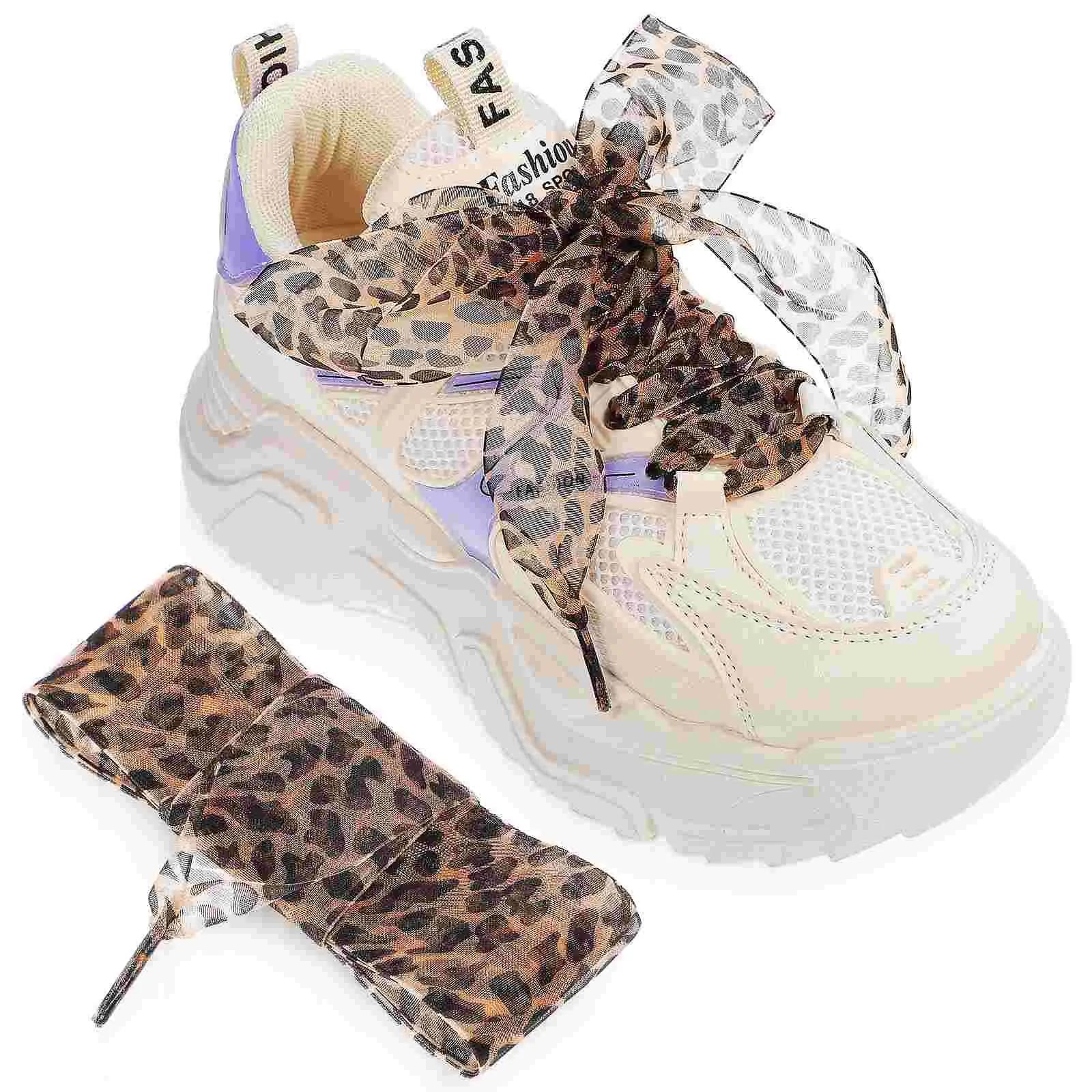 2 pçs cadarços de renda leopardo encantador sapato decoração acessório para bota cinta plana substituição tênis fita esportes chita tênis - Image 1