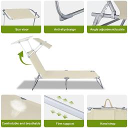 Ajustável dobrável reclinável espreguiçadeira, praia cama, 4 posições - Image 5