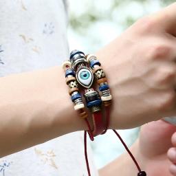 Kirykle-boho estilo multi-camada pulseira de couro, unisex, jóias ajustáveis, design hippie, olho, frisado - Image 2