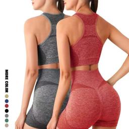 Conjunto de yoga shorts de ginásio feminino esporte sutiãs sutiã treino topos para mulheres roupas de yoga leggings de fitness conjunto de ginásio sem costura conjuntos de yoga - Image 1