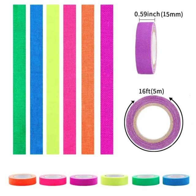 Fita Fluorescente Auto-adesiva Gaffer para Decoração, Artesanato e Fotografia - Conjunto com 6 Peças Reativas à Luz Negra