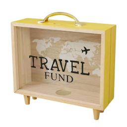 Caixa De Memória De Madeira Com Slots, Caixa De Sombra De Bilhete, Caixa De Poupança De Dinheiro Com Mapa Do Mundo E Design De Avião, Caixa De Arquivo De Aventura - Image 1