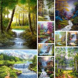 Paisagem pequena cachoeira pintura por números kit tintas a óleo 50*70 pintura em tela pinturas decorativas para adultos arte da parede - Image 1