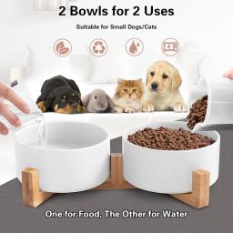 Tigela de cerâmica com suporte de madeira para animais, tigelas para cachorro, interior para gatos e cães pequenos - Image 1