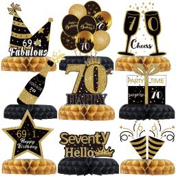 Decoração de mesa favo de mel preto e dourado, Festa de aniversário de 70 anos, Prato de foto, 70 anos - Image 2