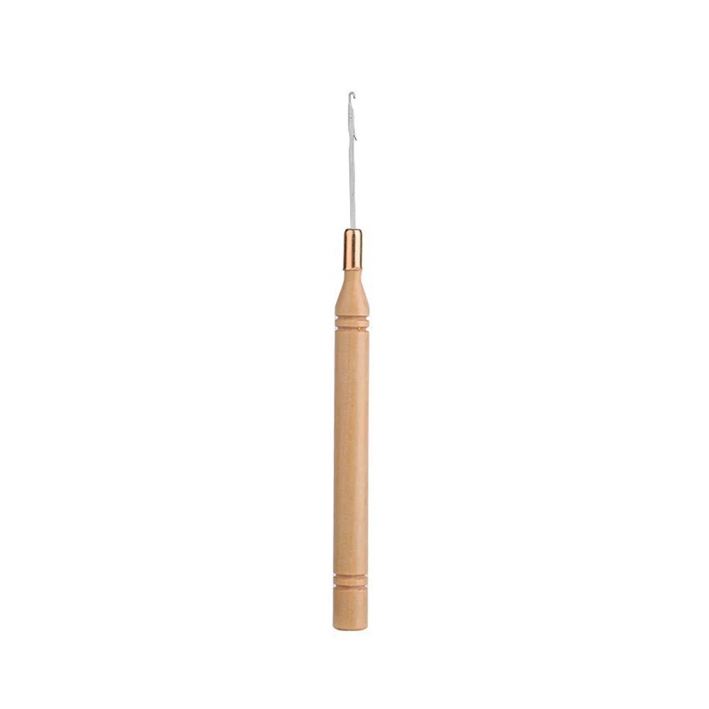 Agulha de gancho de crochê com cabo de madeira para ligação de micro anéis para extensões de cabelo, ferramentas para fazer perucas, trança de cabelo - Image 1