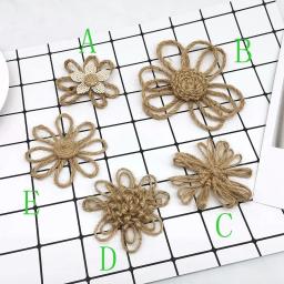 Flores de serapilheira de juta, 5 peças, fio de juta, flores artesanais para diy artesanato floral feito à mão, decoração de festa de casamento para casa - Image 3