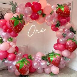 Decorações de festa de aniversário temáticas morango, Foil Mylar Balões para meninas, Morango doce, 6pcs - Image 2