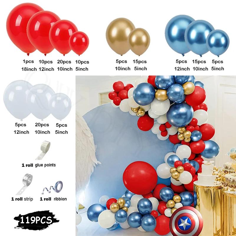 Balões Super Hero para Decorar Festa, Baptismo Rapaz, Dourado, Azul, Vermelho, Branco, Novo, Feliz Aniversário, 119 peças - Image 1