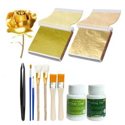 Imitação Folhas De Folhas De Ouro, DIY Artes Artesanato Em Pó De Papel, cola dourada, verniz à base de água, Toolkit Folha De Ouro - Image 1