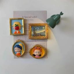 Van Gogh Mona Lisa Ímã Frigorífico, Cute Cartoon Q Versão, pintura famosa, adesivo magnético, Resina 3D, Decoração para casa - Image 5