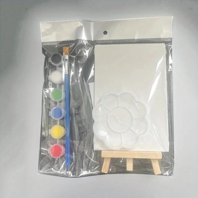 Kit de Pintura DIY: Conjunto de Tela Pré-Desenhada com Ferramentas e Mini Suportes de Madeira para Crianças - Presente Perfeito para o Dia das Crianças