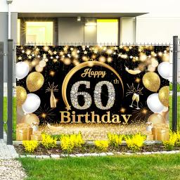 Aniversário Backdrop Banner, Comemore em grande estilo com impressionante fundo preto fotografia, decoração perfeita festa, 60 - Image 2
