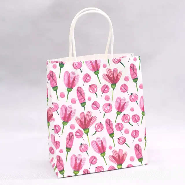 Conjunto de Sacos de Presente em Papel Kraft com Alça para Casamentos, Aniversários e Festas de Natal - 5 Peças