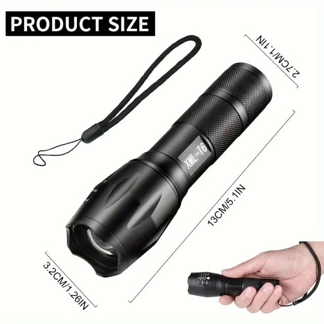 Lanterna LED Zoomável com 5 Modos, Impermeável e Potente para Acampamento, Caminhadas e Pesca em Alumínio Durable