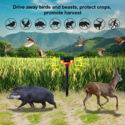 Solar Birds Beast Repeller com luz intermitente, gravável Animal Repeller, 360 graus de alarme de indução, javali, coelho, veado - Image 3