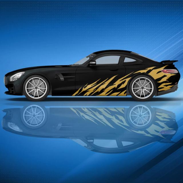 Adesivo Lateral Universal para Carros, Decoração Personalizada com Estilo Racing, Listras Irregulares e Chama de Fogo