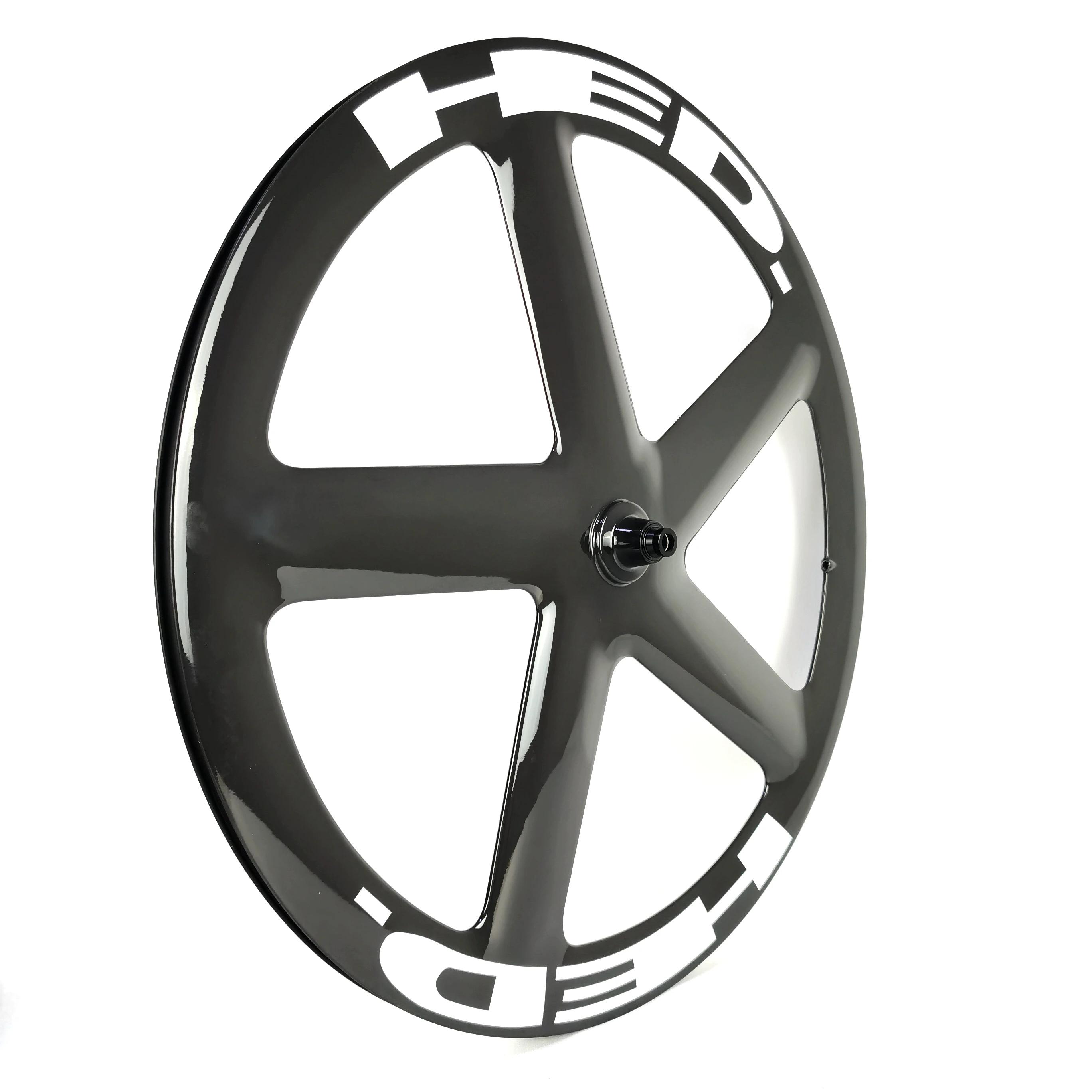 Conjunto de rodas de fibra de carbono para pista/estrada 700c, para bicicletas de estrada, dianteiro, cinco raios/roda a disco traseira, freios a disco fechados/rodas de freio de aro - Image 1