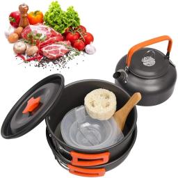 Kit de Panelas de Acampamento Portátil Dobrável, Utensílios De Alumina Dura, Equipamento De Economia De Espaço, Resistência Ao Calor Para 2-3 Pessoas, Piquenique - Image 6