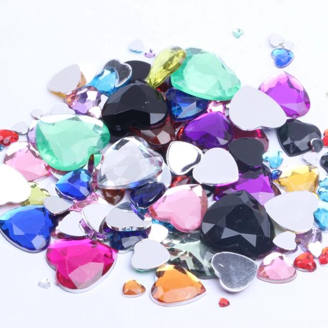 Strass Acrílico em Formato de Coração 12mm - 200 Peças em Diversas Cores para Decoração de Unhas DIY