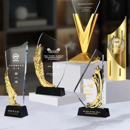 Troféu personalizado de cristal de metal criativo high-end excelente equipe prêmio anual ouro prata e cobre opcional decoração da casa troféu - Image 1