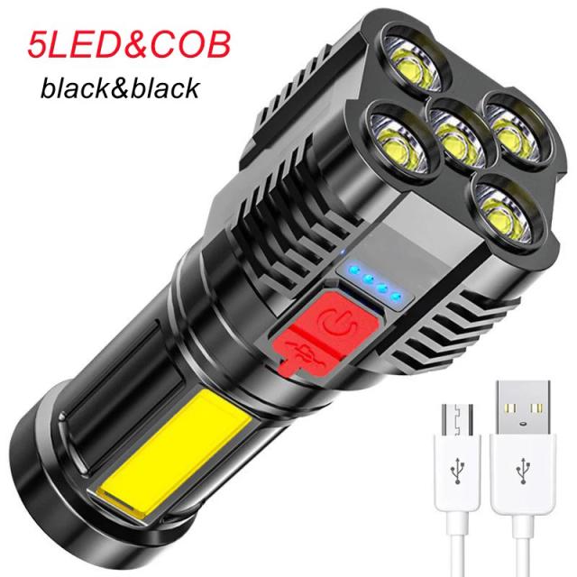 Lanterna LED Portátil Recarregável: Luz de Tocha com Power Display e 4 Modos de Iluminação Ideal para Atividades ao Ar Livre