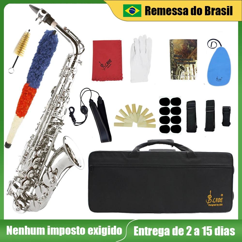 SLADE-Saxofone de bronze com Case, E Sax Plano, Saxofone Alto, Instrumento de Sopros, Reeds Bocal, Luvas, Peças e Acessórios - Image 1