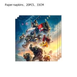 Conjunto de utensílios descartáveis para festa de aniversário infantil, transformadores, Optimus Prime, tema Bumblebee, prato de papel, tecido, copo - Image 2