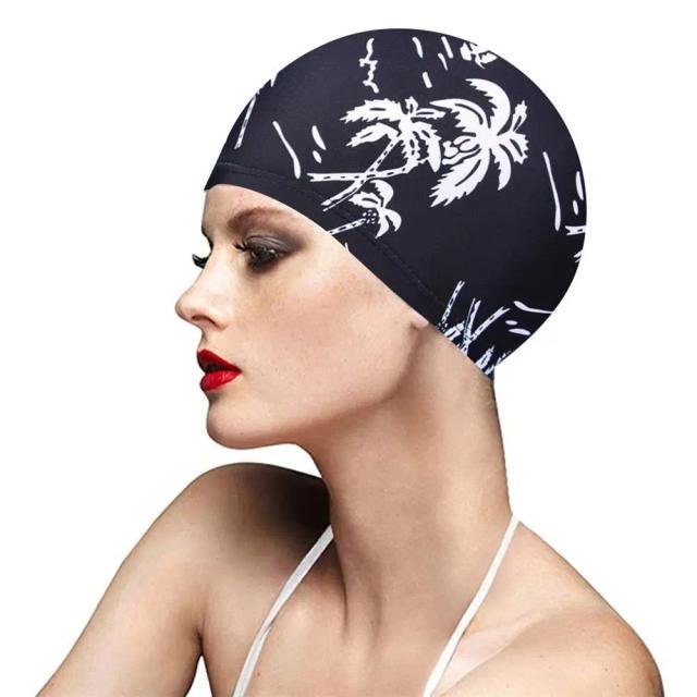 Boné de Natação Estampado Floral Unissex para Cabelo Comprido - Turbante Elástico de Nylon para Esportes Aquáticos