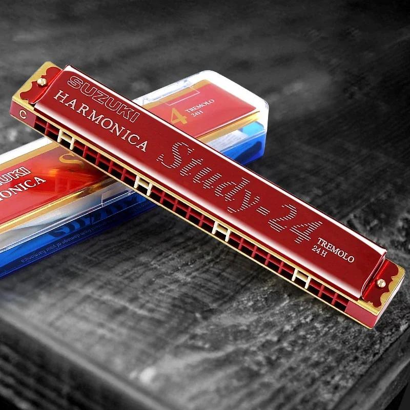 Harmonica profissional com caso, Tremolo, Suzuki boca órgão, gaita judeu harpa, instrumento de música, tecla C sintetizador, 24 buracos - Image 1
