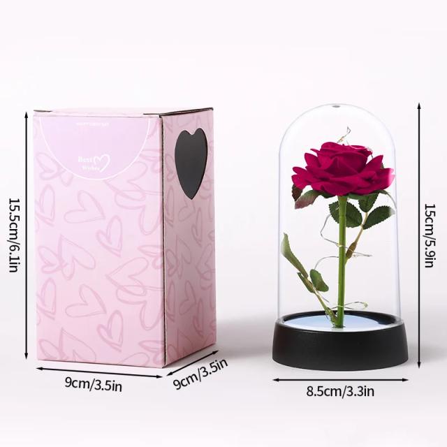 Rosa Eterna com Luz LED em Vidro para Decoração de Casamento e Presentes Especiais