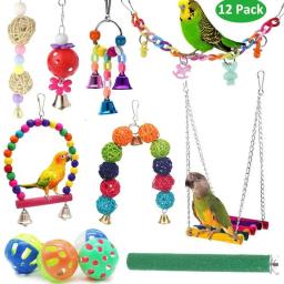 Combinação de brinquedos papagaio pássaro acessórios artigos papagaio mordida brinquedo do pássaro de estimação para o papagaio brinquedo formação pássaro sino bola de balanço de pé - Image 6