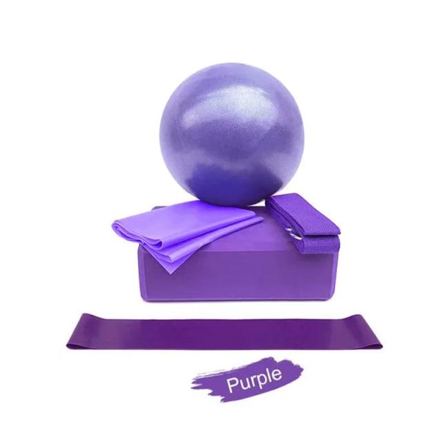 Conjunto Iniciante de Yoga com 5 Peças: Blocos, Bola, Faixa de Resistência e Equipamentos de Pilates para Treino em Casa