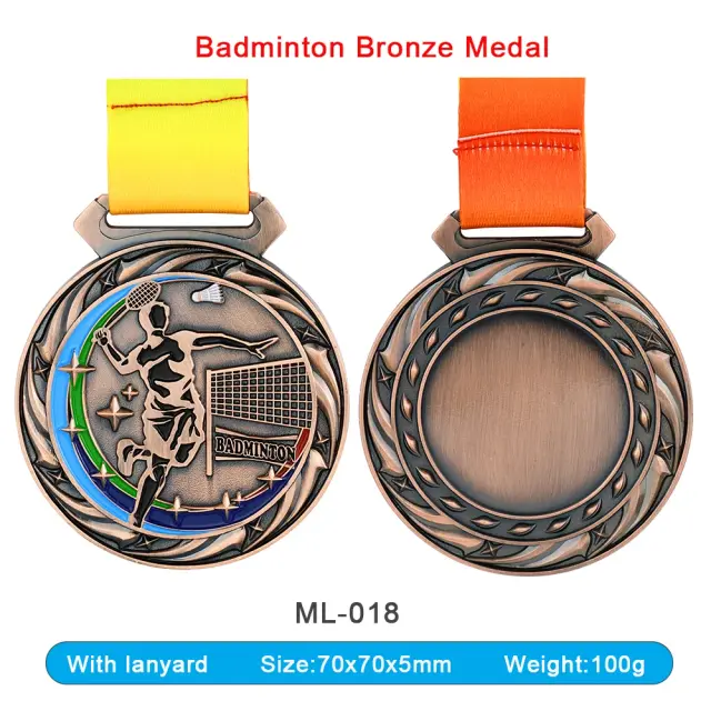 Medalha de Badminton de Alta Qualidade 7cm 100g - Emblemas Personalizados em Ouro, Prata e Bronze para Lembranças Escolares e Esportivas com Impressão Gratuita