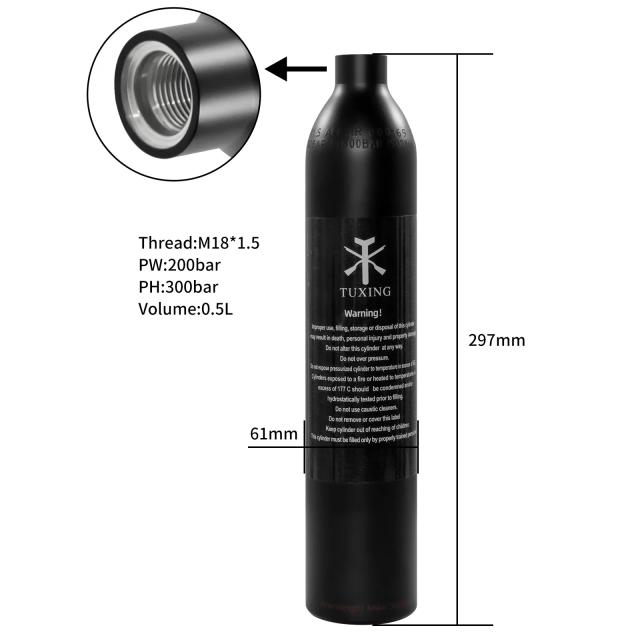 Cilindro de Alumínio TUXING para Alta Pressão - Tanque de Ar e Oxigênio 0.5L a 3000psi, Mini Mergulho M18 x 1.5