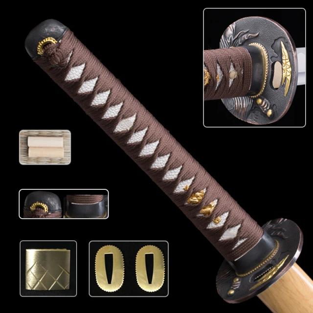Samurai Handle Set Handmade Espada Katana Wakizashi Tsuba Habaki Kashira Fuchi Seppa Acessórios Japoneses