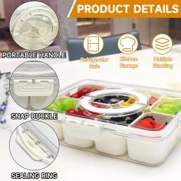 Bandeja Dividida com Alça-Tampa, Lanche Removível, 8 Compartimento, Recipiente De Frutas, Armazenamento De Alimentos, Lanche, Organizador De Almoço - Image 3