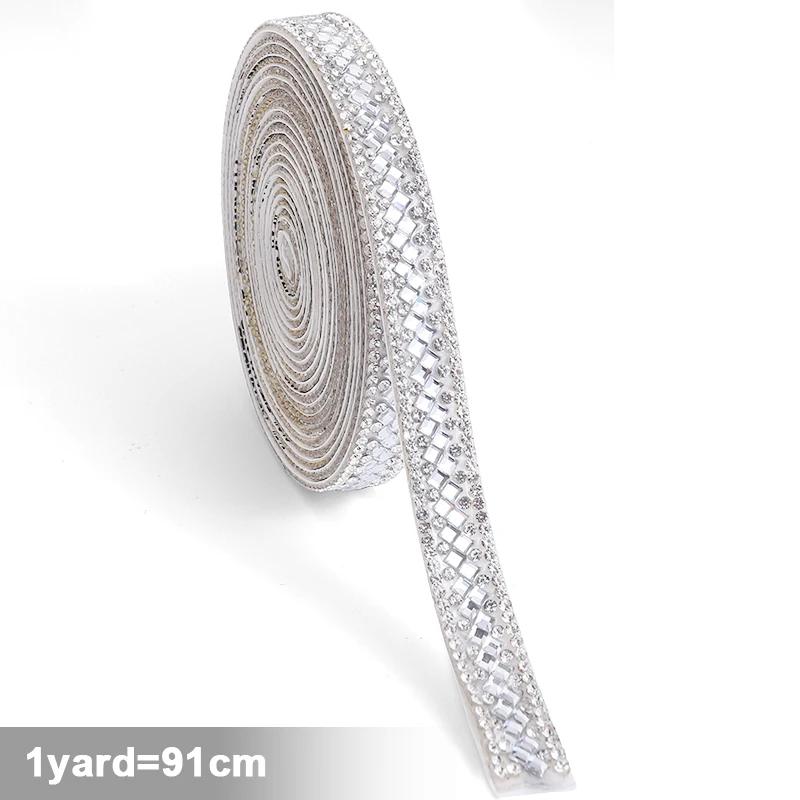 Fita de cristal auto-adesiva, guarnição strass para vestuário DIY sapatos sacos e vestidos decoração, 1 quintal, 91cm - Image 1