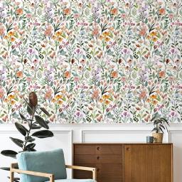 Colorido Floral e Folhas PVC Papel De Parede, Casca e Vara, Decoração Para Casa, Etiqueta Do Armário, Impermeável, Cozinha, Banheiro, Moderno - Image 6