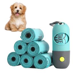 Cão saco de cocô dispensador com luz led pet cat pick up waste pouch titular suprimentos para animais de estimação ao ar livre portátil sacos de lixo organizador - Image 1