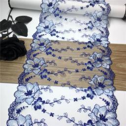 Azul floral bordado malha rendas guarnição diy artesanato acessórios vestido tecido azul flor bordado rendas para roupas agulha trabalho - Image 1