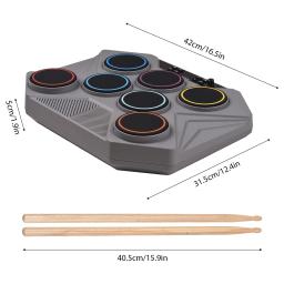 Conjunto eletrônico de tambor de mesa alto-falante embutido kit de bateria digital portátil 7 zonas de strike pedal de tambor ajustável, varas, 3W - Image 2