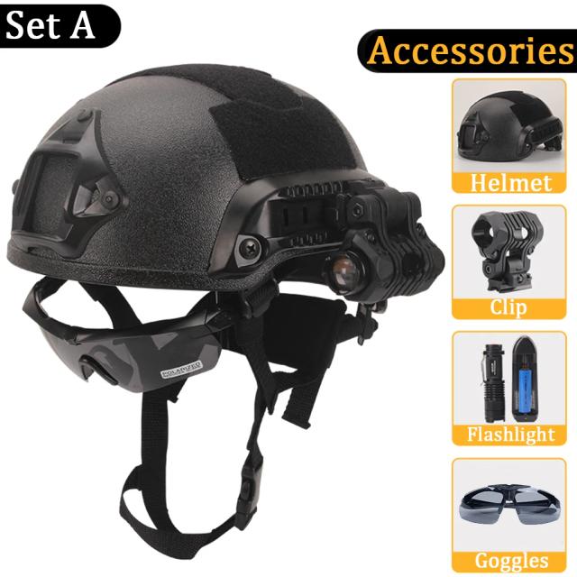 Conjunto Completo de Equipamentos Táticos: Capacete Militar, Fone de Ouvido e Óculos NVG para Airsoft e Paintball