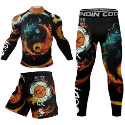 Desgaste de artes marciais feito sob medida para homens, pescoço simulado quente, terno protetor de Rash MMA, BJJ Fitness e grappling, conjuntos curtos, alta qualidade - Image 1