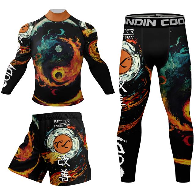 Roupas de Artes Marciais Personalizadas para Homens: Conjunto Terno Protetor Rash com Pescoço Simulado e Aquecimento para MMA, BJJ e Grappling, Alta Qualidade.
