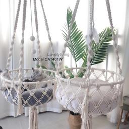 Grande macrame gato rede pendurado balanço gato cão filhote de cachorro cama cesta casa pet gato acessórios brinquedo com corda sisal bola pena - Image 4