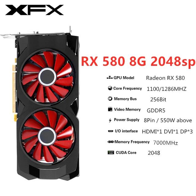 Xfx rx 580 8gb placa de vídeo amd desktop pc jogo mineração 2304sp computador rtx gtx super 560 570 4bg gtx1060 rtx3060 - Image 1