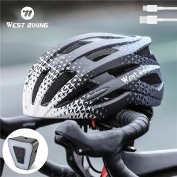 West Biking-Capacete de bicicleta com luz traseira LED, capacetes respiráveis, acessórios leves para ciclismo, ajuste 56-61cm - Image 1