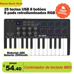 M-VAVE-Controlador portátil de teclado MIDI USB, 25 teclas, 8 almofadas de bateria retroiluminadas, 8 botões, 8 instrumentos de teclado musical RGB - Image 1